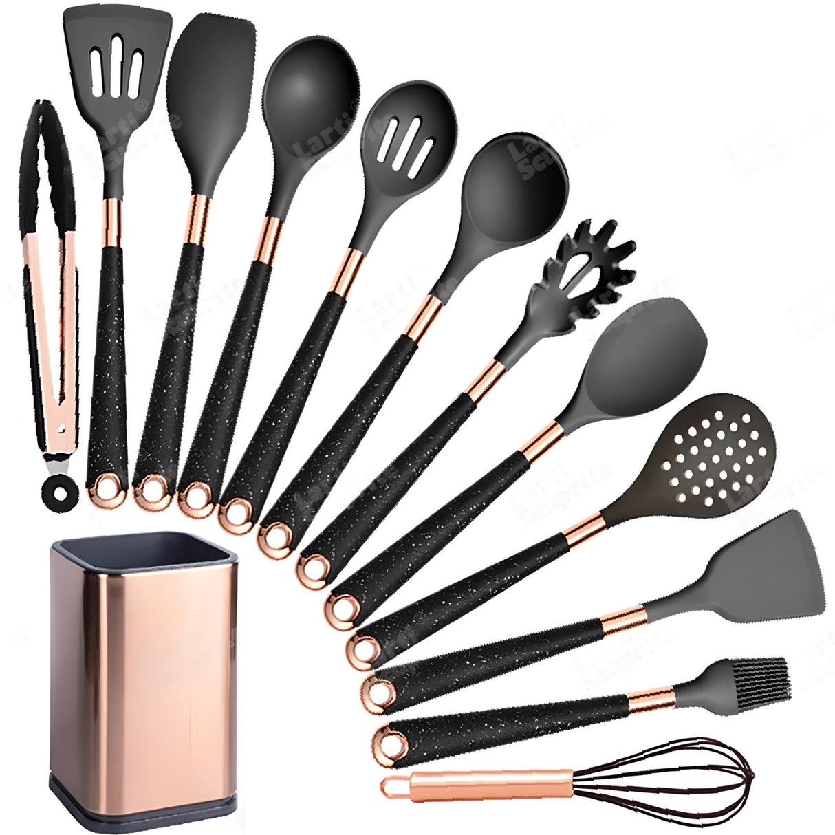 Silicone Kitchen Utensils Set - Heat Resistant, Non - stick, Rose Gold Plated Handles - Julia M LifeStyles