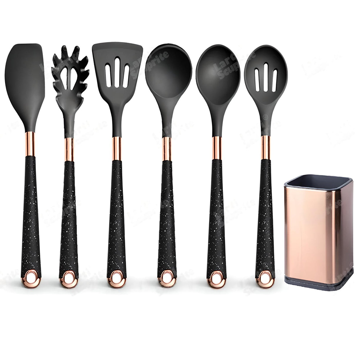 Silicone Kitchen Utensils Set - Heat Resistant, Non - stick, Rose Gold Plated Handles - Julia M LifeStyles