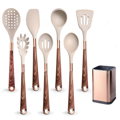 Silicone Kitchen Utensils Set - Heat Resistant, Non - stick, Rose Gold Plated Handles - Julia M LifeStyles