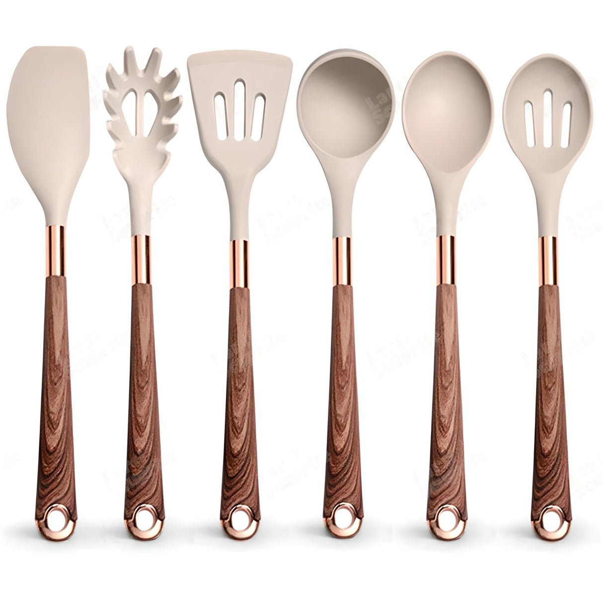 Silicone Kitchen Utensils Set - Heat Resistant, Non - stick, Rose Gold Plated Handles - Julia M LifeStyles