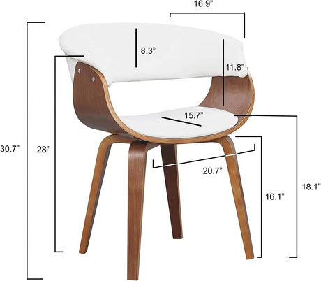 Snowy White Mid Century Modern Curved Dining Chair with Padded Seat - Julia M LifeStyles