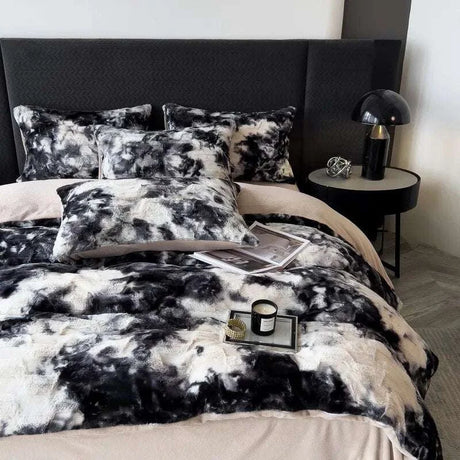 Luxurious Gradient Faux Rabbit Fur Velvet Bedding Set Winter bedding set Julia M Home & Kitchen   