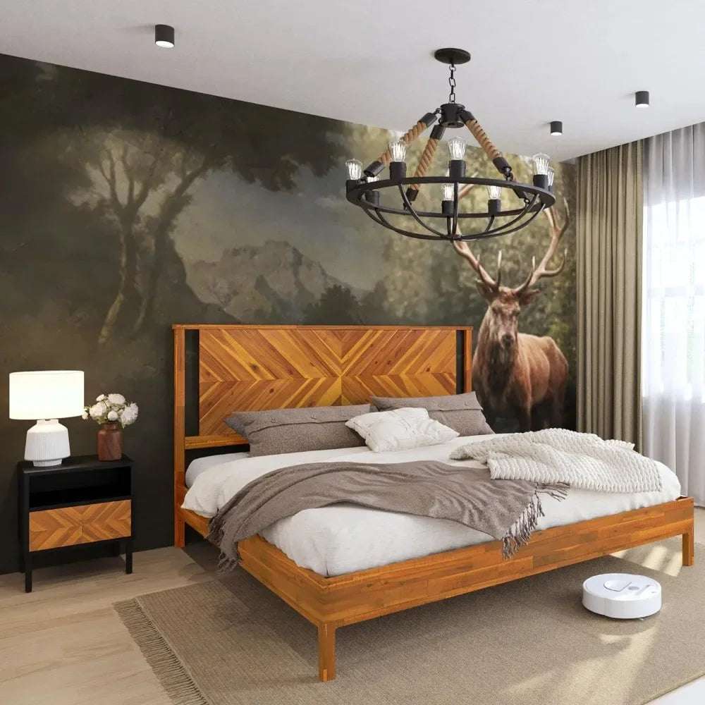 Solid Acacia Wood Bed Frame: Rustic Scandinavian Elegance - Julia M LifeStyles