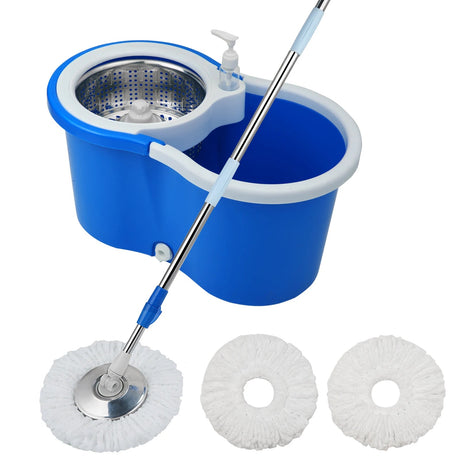 Spin Mop Bucket Sets with 360° Spinning 2 Mop System Tank in 3 Microfiber Replacement Heads, 61" Extended Handle Floor Cleaning - Julia M LifeStyles