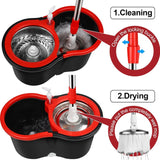 Spin Mop Bucket Sets with 360° Spinning 2 Mop System Tank in 3 Microfiber Replacement Heads, 61" Extended Handle Floor Cleaning - Julia M LifeStyles