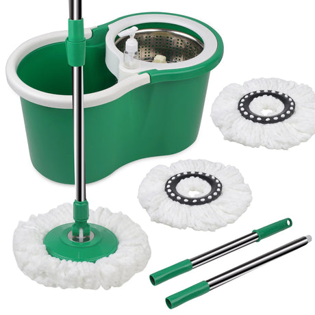 Spin Mop Bucket Sets with 360° Spinning 2 Mop System Tank in 3 Microfiber Replacement Heads, 61" Extended Handle Floor Cleaning - Julia M LifeStyles