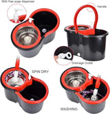 Spin Mop Bucket Sets with 360° Spinning 2 Mop System Tank in 3 Microfiber Replacement Heads, 61" Extended Handle Floor Cleaning - Julia M LifeStyles