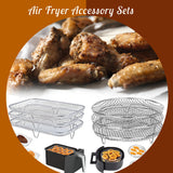 Stainless Steel Air Fryer Accessory Set with Three Stackable Racks and 10 - Inch Liners - Julia M LifeStyles