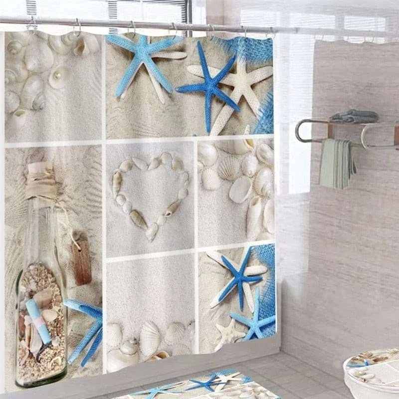 Starfish Bath Curtain Shell Ocean Beach Print Shower Curtains Set Large Sizes - Julia M LifeStyles