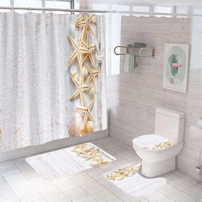 Starfish Bath Curtain Shell Ocean Beach Print Shower Curtains Set Large Sizes - Julia M LifeStyles