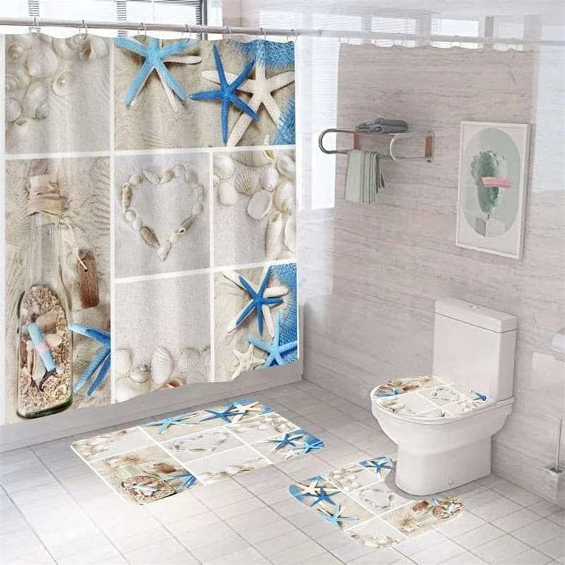 Starfish Bath Curtain Shell Ocean Beach Print Shower Curtains Set Large Sizes - Julia M LifeStyles