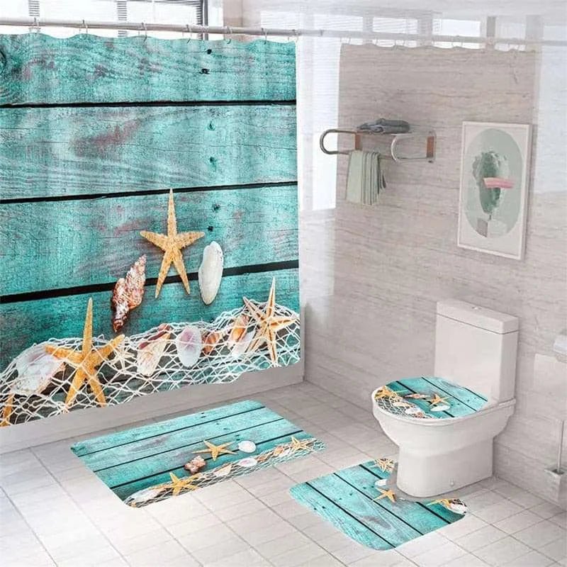 Starfish Bath Curtain Shell Ocean Beach Print Shower Curtains Set Large Sizes - Julia M LifeStyles