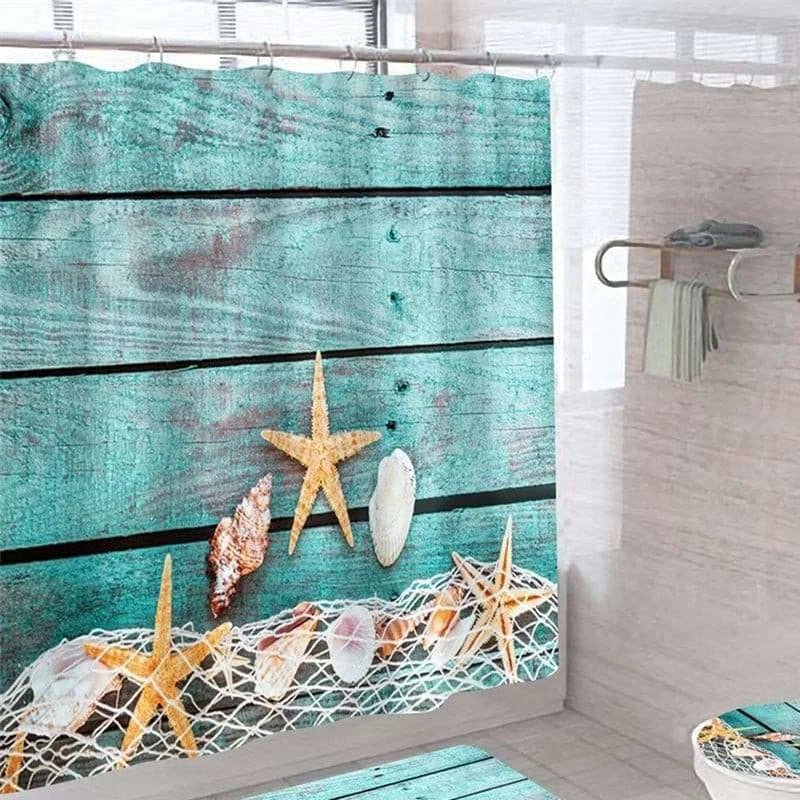 Starfish Bath Curtain Shell Ocean Beach Print Shower Curtains Set Large Sizes - Julia M LifeStyles