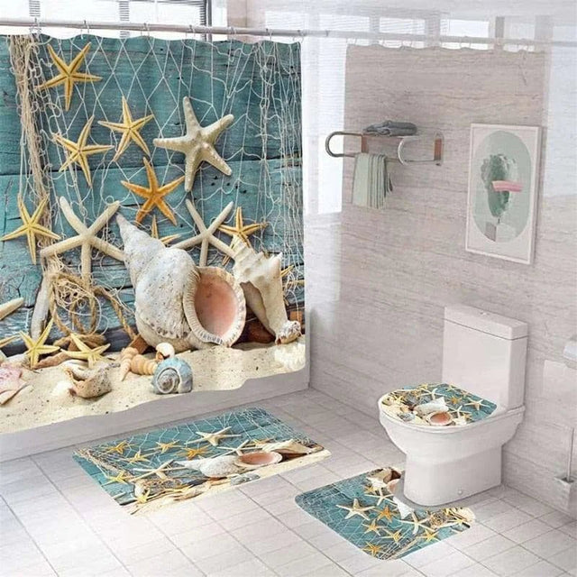 Starfish Bath Curtain Shell Ocean Beach Print Shower Curtains Set Large Sizes - Julia M LifeStyles