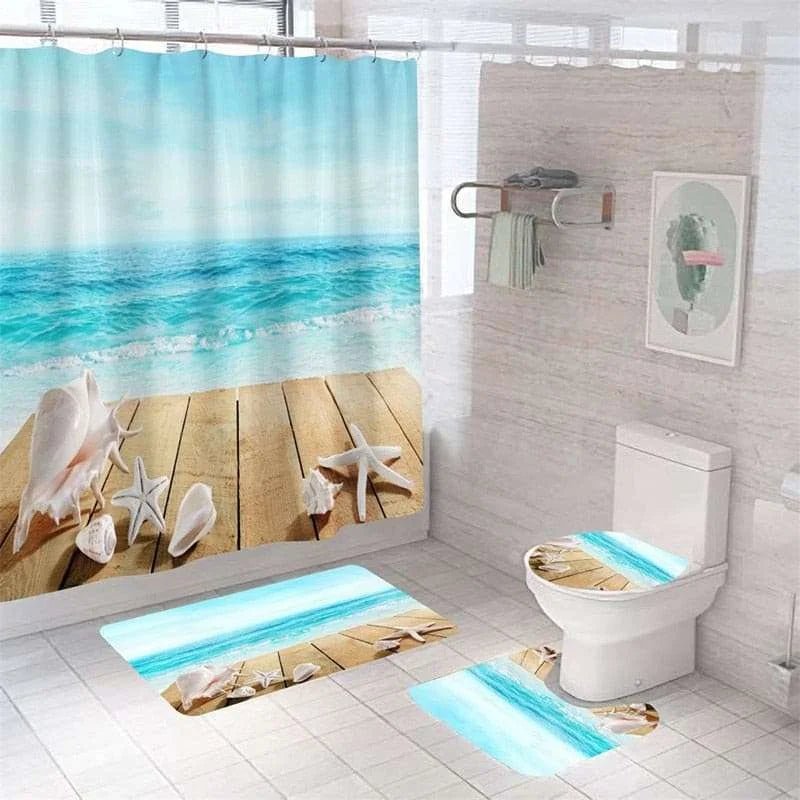 Starfish Bath Curtain Shell Ocean Beach Print Shower Curtains Set Large Sizes - Julia M LifeStyles