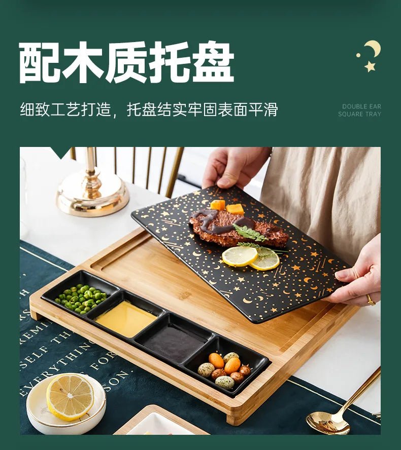 Steak dinner plate with handle, wooden tray for home, wooden tableware, Western restaurant, online celebrity dinner plate. - Julia M LifeStyles