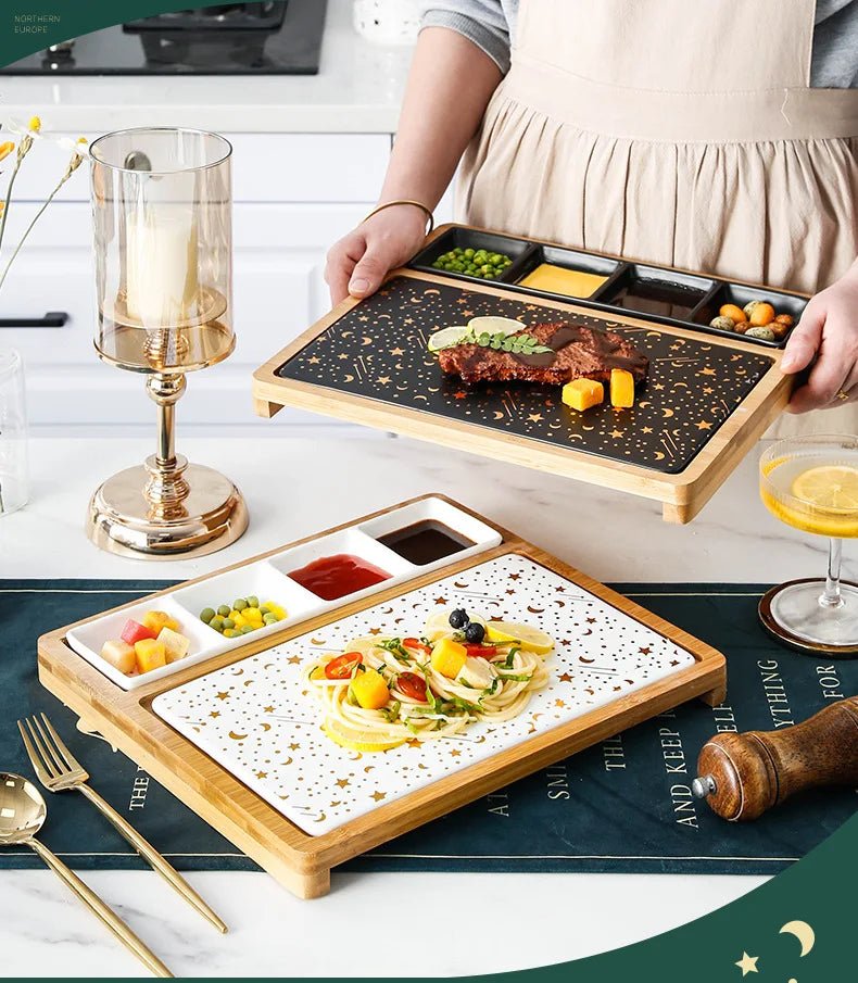 Steak dinner plate with handle, wooden tray for home, wooden tableware, Western restaurant, online celebrity dinner plate. - Julia M LifeStyles