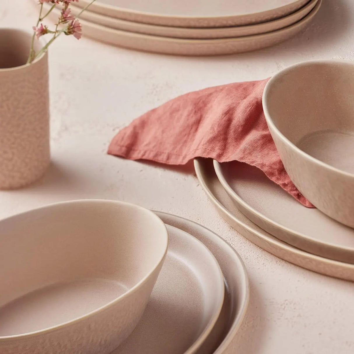 Stoneware 16 - Piece Dinnerware Set Nude Easy To Care for Dishwasher Safe Unique Works of Art Different Shades of Beige and Pink - Julia M LifeStyles