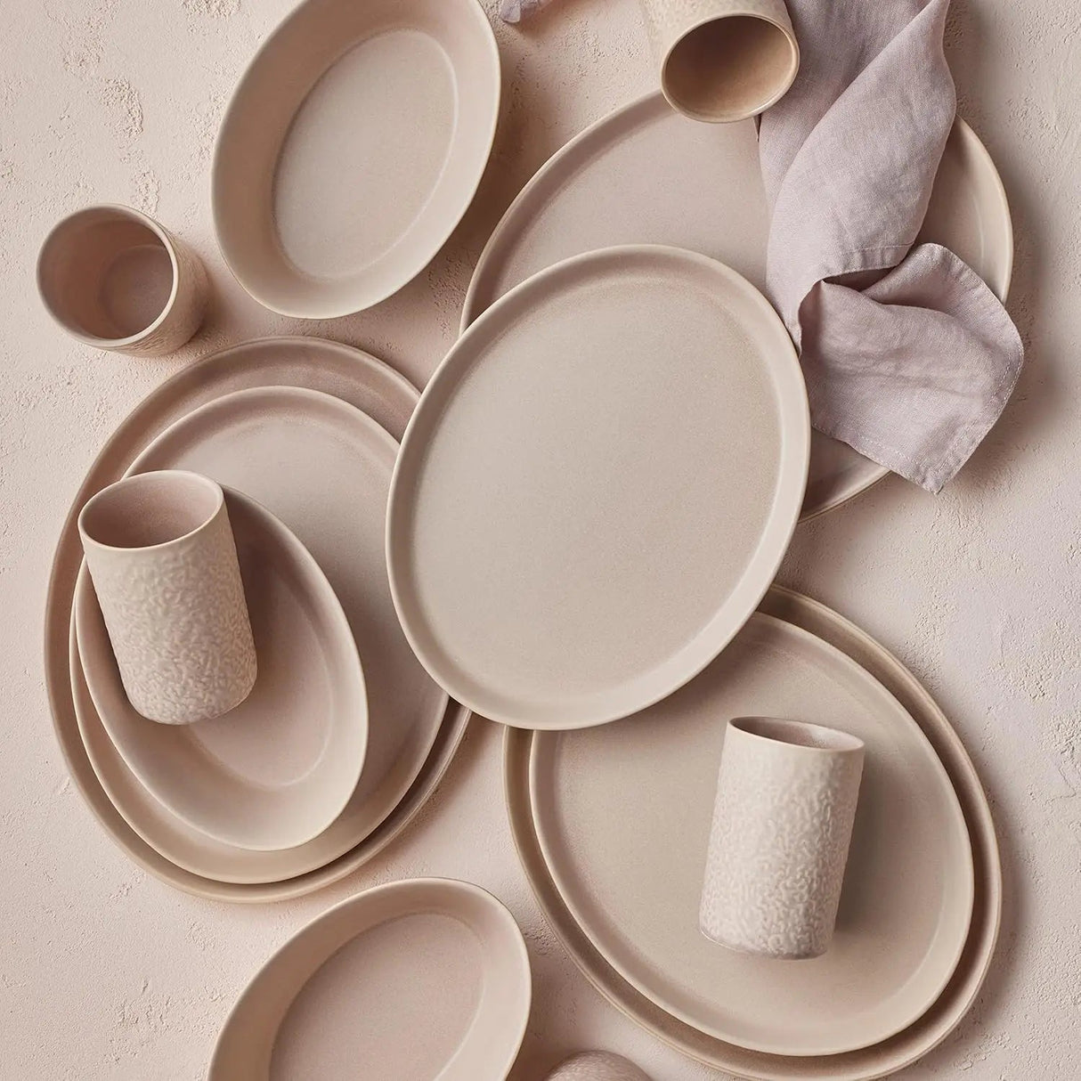 Stoneware 16 - Piece Dinnerware Set Nude Easy To Care for Dishwasher Safe Unique Works of Art Different Shades of Beige and Pink - Julia M LifeStyles