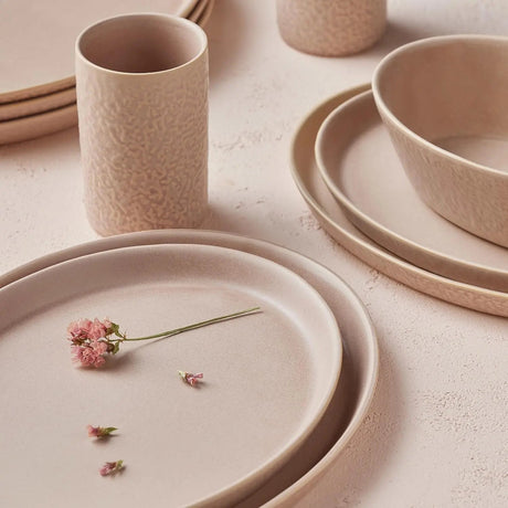 Stoneware 16 - Piece Dinnerware Set Nude Easy To Care for Dishwasher Safe Unique Works of Art Different Shades of Beige and Pink - Julia M LifeStyles