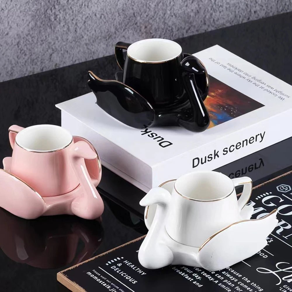 Swan Luxury Ceramic Coffee Cup and Saucer Set - 110ml - Julia M LifeStyles