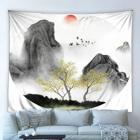 Tapestry Hand Painted Chinese Artistic Conception Ink Landscape Painting Wall Hanging Background Beach Towel Yoga Mat Home Decor - Julia M LifeStyles