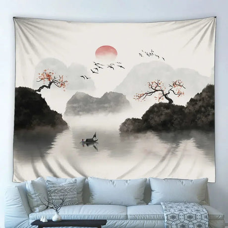 Tapestry Hand Painted Chinese Artistic Conception Ink Landscape Painting Wall Hanging Background Beach Towel Yoga Mat Home Decor - Julia M LifeStyles