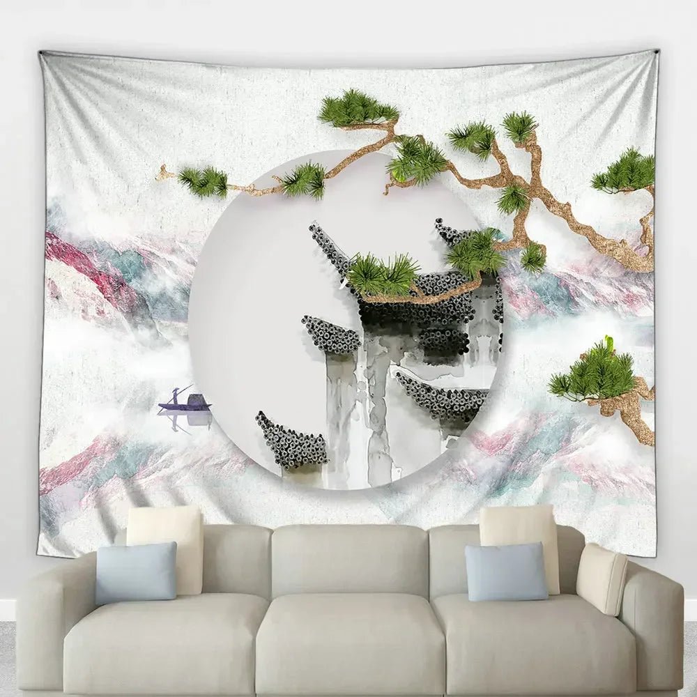 Tapestry Hand Painted Chinese Artistic Conception Ink Landscape Painting Wall Hanging Background Beach Towel Yoga Mat Home Decor - Julia M LifeStyles