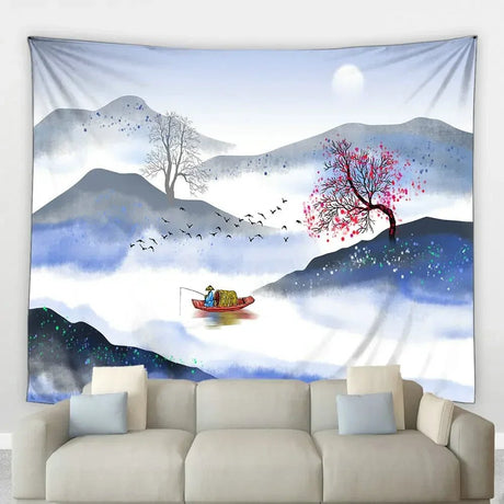 Tapestry Hand Painted Chinese Artistic Conception Ink Landscape Painting Wall Hanging Background Beach Towel Yoga Mat Home Decor - Julia M LifeStyles