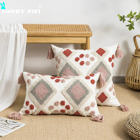 tassel 1pc double diamond shaped plush pillowcase with waist pillowcase 30x50cm 45x45cm Bohemian style suitable for home decor - Julia M LifeStyles