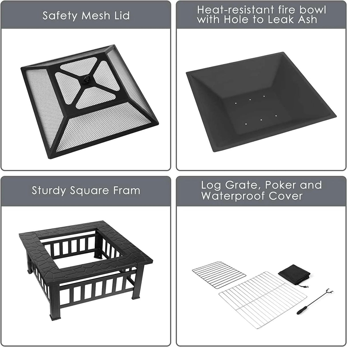 The Ultimate Outdoor Fire Pit Set: 32 - Inch Square Fire Pit with Accessories - Julia M LifeStyles