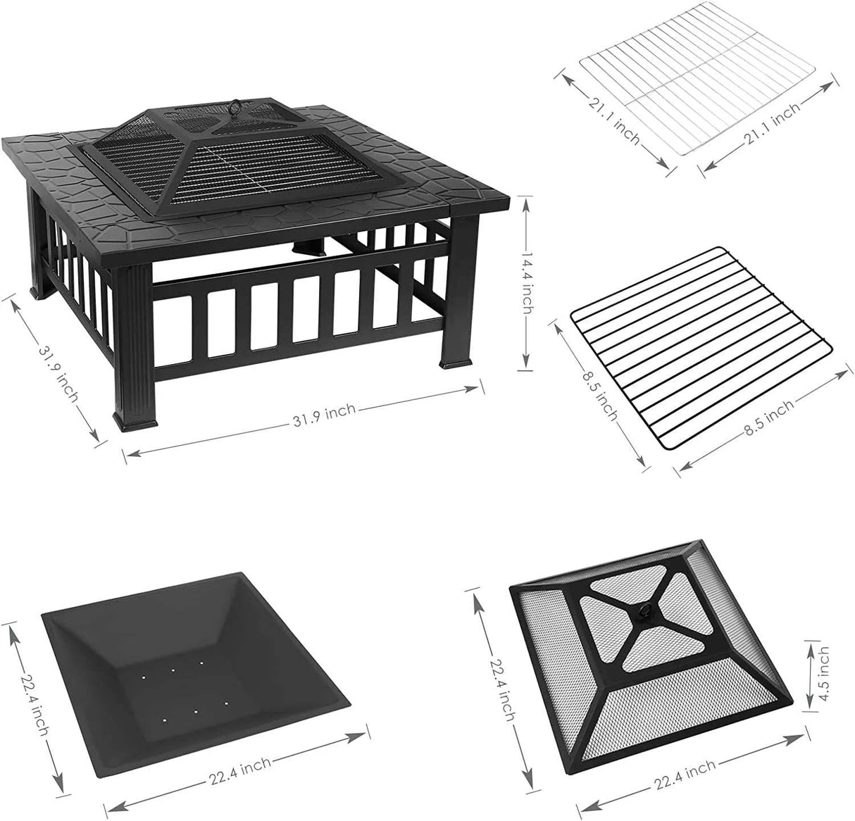 The Ultimate Outdoor Fire Pit Set: 32 - Inch Square Fire Pit with Accessories - Julia M LifeStyles