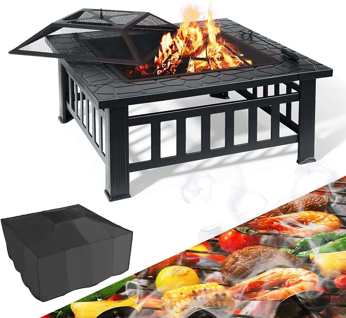 The Ultimate Outdoor Fire Pit Set: 32 - Inch Square Fire Pit with Accessories - Julia M LifeStyles