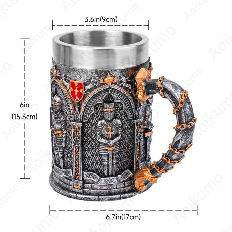 The Vow English Armoured Knight Latin Oath Beer Mug Tankard Stein 304 Stainless Steel Armoured Glove Chalice Goblet Wine Glass - Julia M LifeStyles