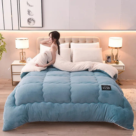 Thermal Winter Lamb Velvet Quilt Thick Flannel and Lamb Double - faced Velvet Wool Blankets Quilts 3.5kg Comforter for Bed одеяло - Julia M LifeStyles