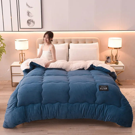 Thermal Winter Lamb Velvet Quilt Thick Flannel and Lamb Double - faced Velvet Wool Blankets Quilts 3.5kg Comforter for Bed одеяло - Julia M LifeStyles