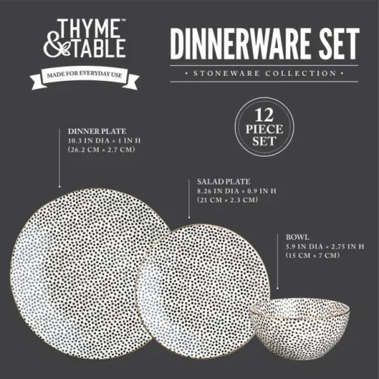 Thyme & Table Black & White Dot Stoneware Dinnerware Set - 12 Pieces - Julia M LifeStyles