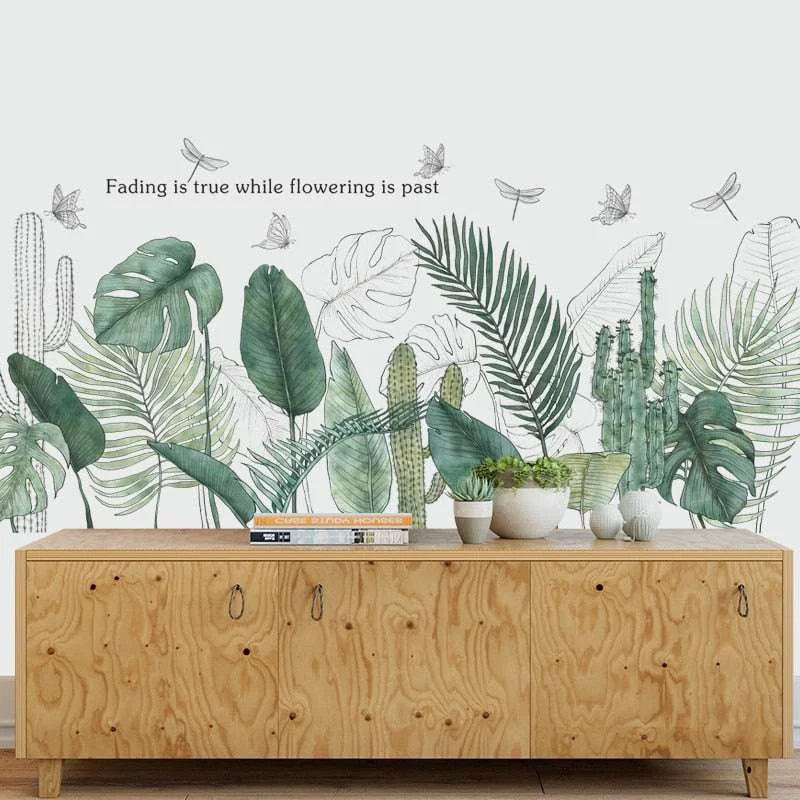 Tropical Plants Green Leaves Wall Stickers Living room Bedroom Bathroom Kids room Vinyl Wall Decals Art Murals Home Decor - Julia M LifeStyles