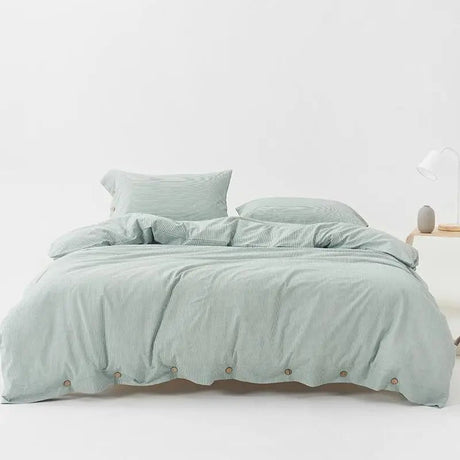 Ultra Soft 100% Washed Cotton Grey Stripe Duvet Cover Set with Sheet & Pillowcases - Julia M LifeStyles