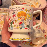 Vigorous Girls' High Cup French Coffee Cup Handpainted Cute Cartoon Task Breakfast Bowl Handmade Tea Cup Saucer Set Cute Gift - Julia M LifeStyles