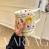 Vigorous Girls' High Cup French Coffee Cup Handpainted Cute Cartoon Task Breakfast Bowl Handmade Tea Cup Saucer Set Cute Gift - Julia M LifeStyles