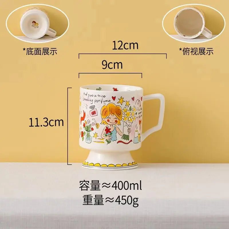 Vigorous Girls' High Cup French Coffee Cup Handpainted Cute Cartoon Task Breakfast Bowl Handmade Tea Cup Saucer Set Cute Gift - Julia M LifeStyles