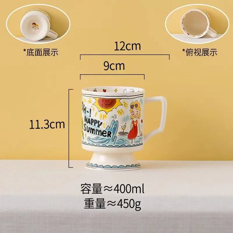 Vigorous Girls' High Cup French Coffee Cup Handpainted Cute Cartoon Task Breakfast Bowl Handmade Tea Cup Saucer Set Cute Gift - Julia M LifeStyles