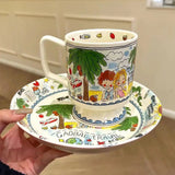 Vigorous Girls' High Cup French Coffee Cup Handpainted Cute Cartoon Task Breakfast Bowl Handmade Tea Cup Saucer Set Cute Gift - Julia M LifeStyles