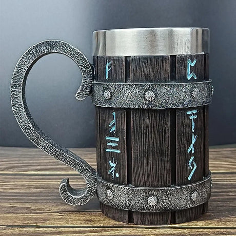 Viking Vintage Oak Barrel Beer Mug Stein with Stainless Steel Liner Coffee Cup Tea Mug Large Capacity Mug Pub Bar Party Gift - Julia M LifeStyles