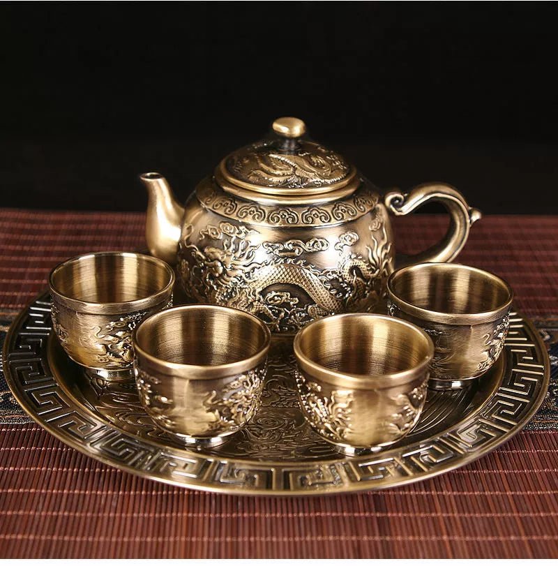 Vintage Bronze Gift Box Tray Cup Kung Fu Tea Set - Julia M LifeStyles