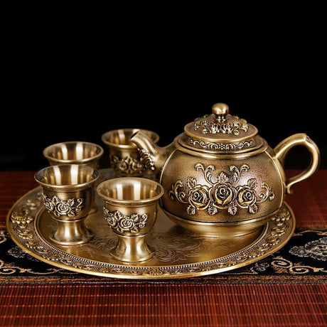 Vintage Bronze Gift Box Tray Cup Kung Fu Tea Set - Julia M LifeStyles