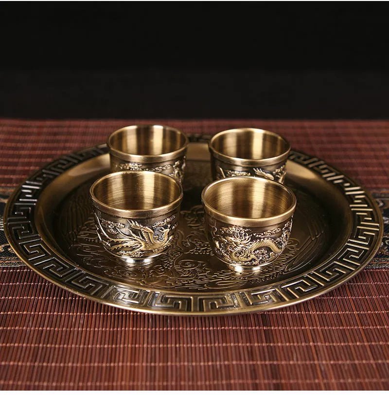 Vintage Bronze Gift Box Tray Cup Kung Fu Tea Set - Julia M LifeStyles