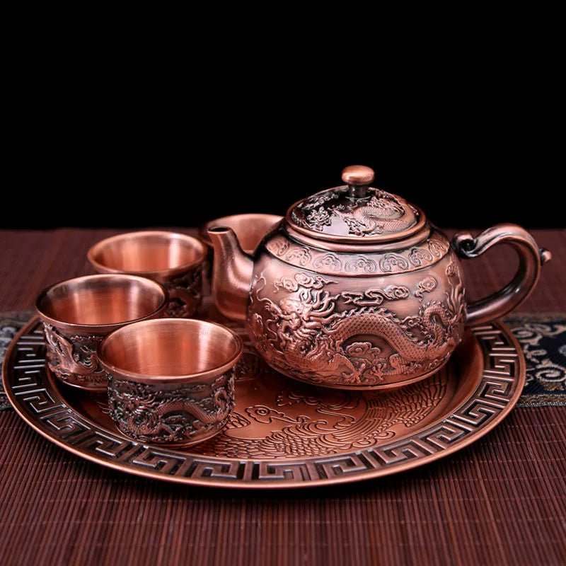 Vintage Bronze Gift Box Tray Cup Kung Fu Tea Set - Julia M LifeStyles