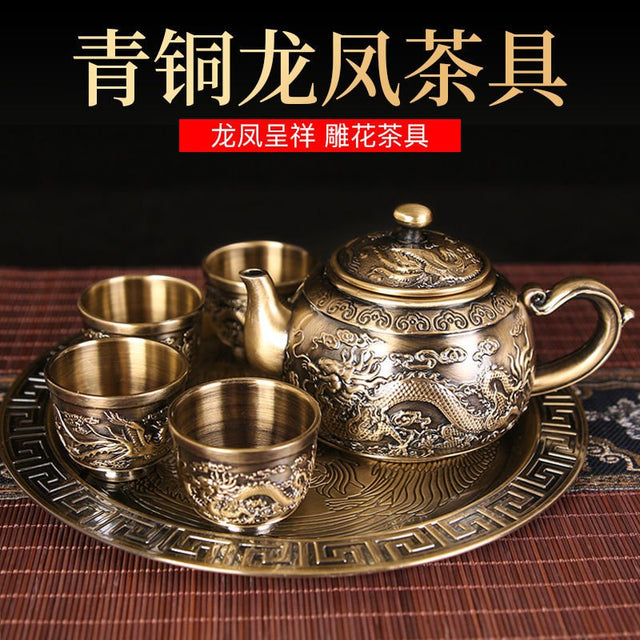 Vintage Bronze Gift Box Tray Cup Kung Fu Tea Set - Julia M LifeStyles